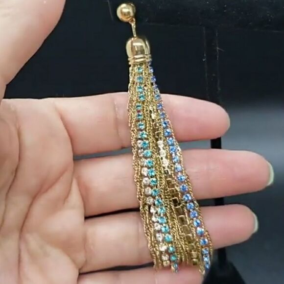 David Tutera Blue Crystal Tassel Earrings - Picture 2 of 6